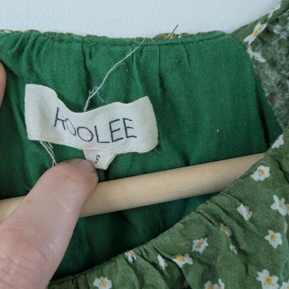 Roolee Green Floral Stop and Smell The Flowers Belted Puff Sleeve Dress S Small - Picture 4 of 7